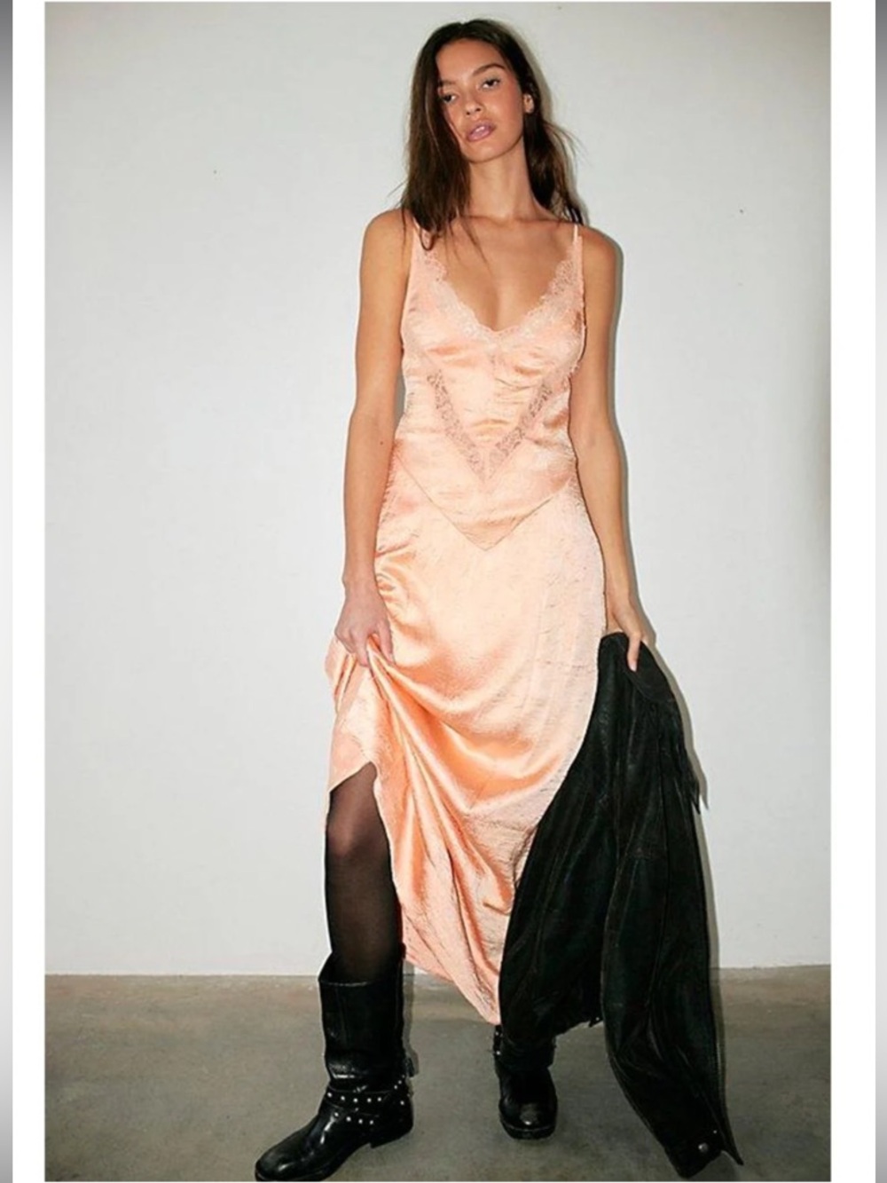 Free People Formal Salmon Orange Lace Slip Maxi Dress Open Back Wedding guest - Picture 5 of 15